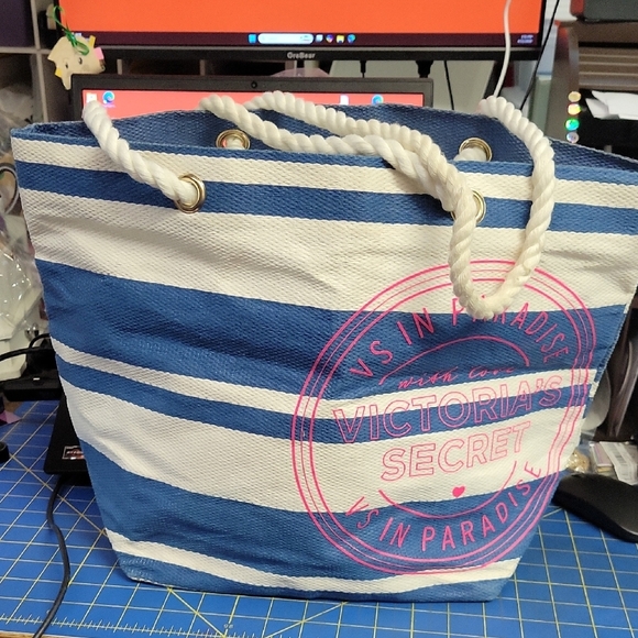 Victoria's Secret Nautical Blue and White Tote 11" X 17" - Picture 1 of 4